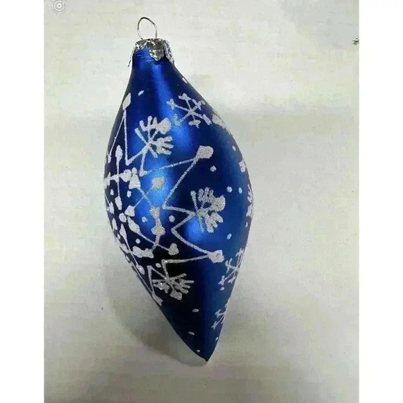 Set of 3 Vintage Elegant Blue And White Sparkly Christmas Tree Ornaments Snow - Picture 6 of 9